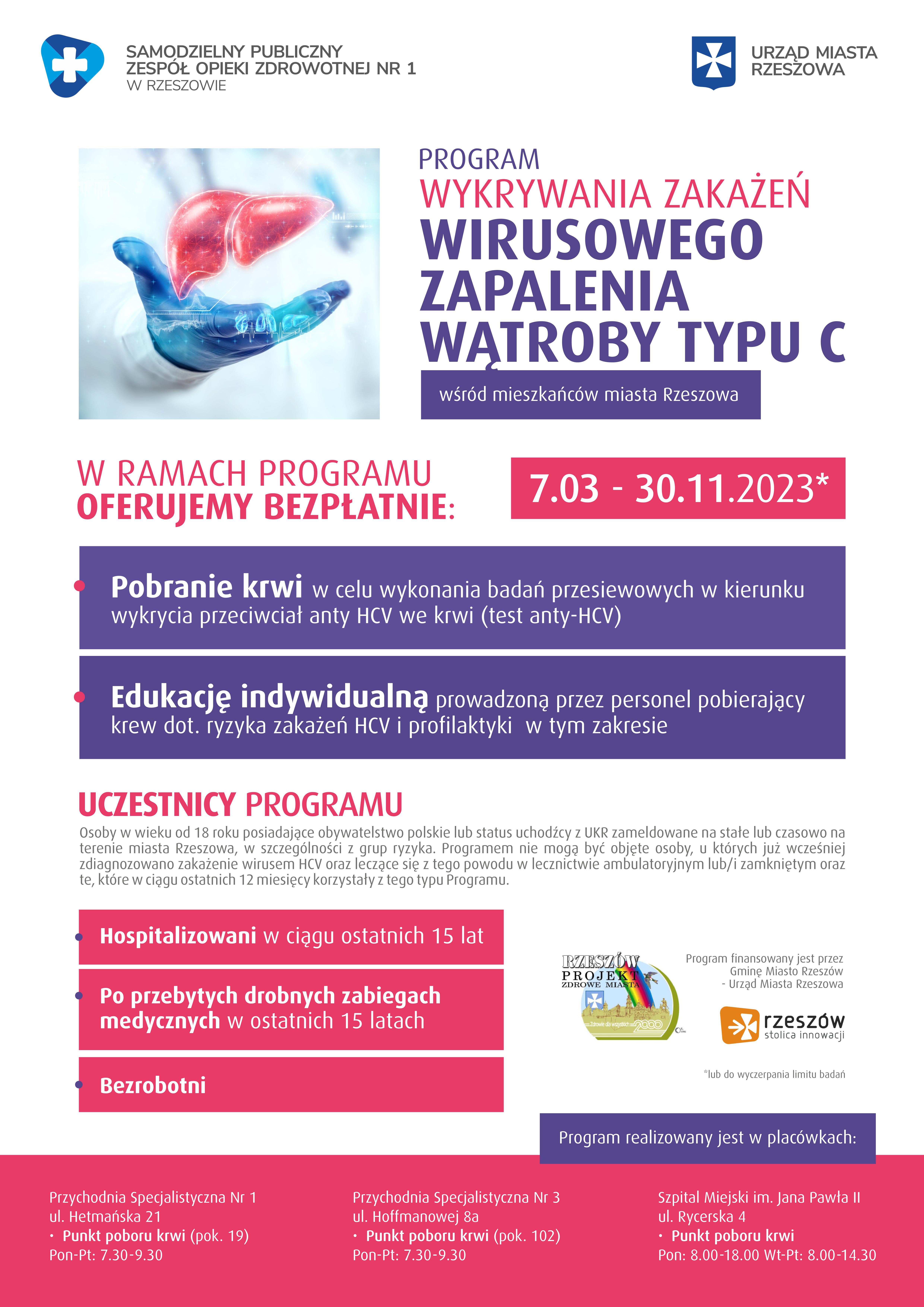 „Programu wykrywania zakażeń wirusowego zapalenia wątroby typu C, wśród mieszkańców miasta Rzeszowa”